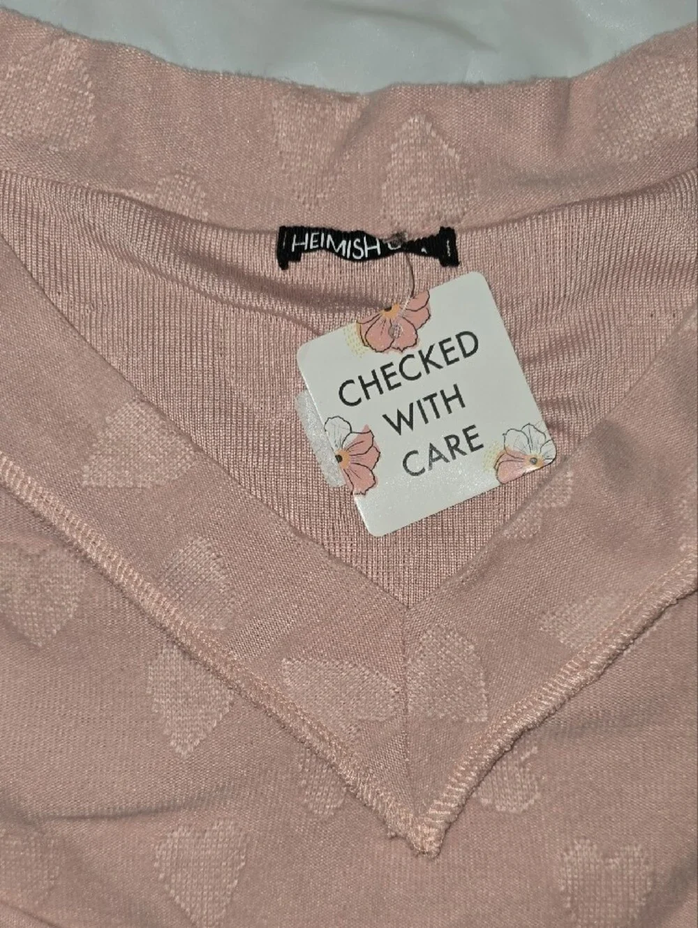 HEIMISH USA Pink V-Neck Heart Pattern Sweater